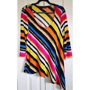 Travel Elements L Women's‎ Bright Colorful Striped Asymmetrical Top Large USA